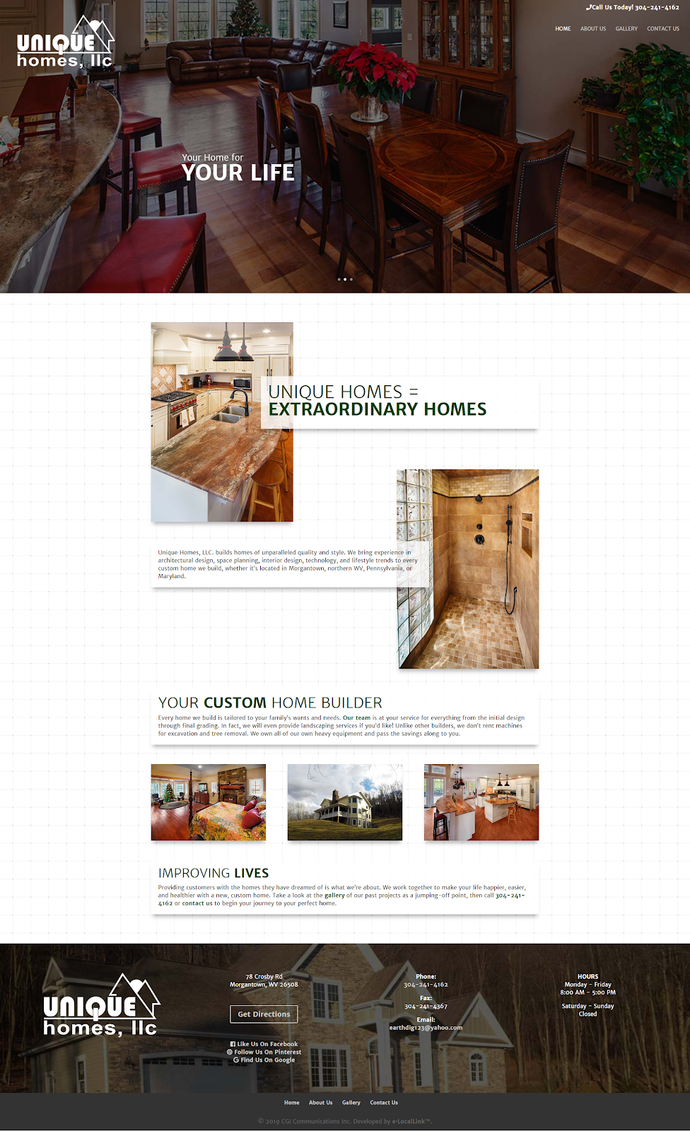 unique homes, llc website home page screenshot