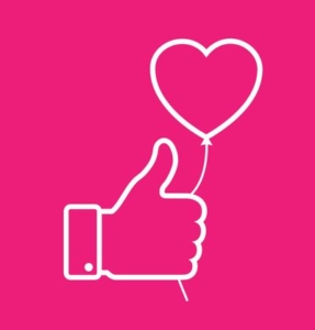Facebook thumbs up & heart balloon